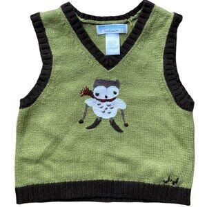 Janie and Jack Novelty Skiing Owl Sweater Vest Green Cotton Cashmere-6-12 mos